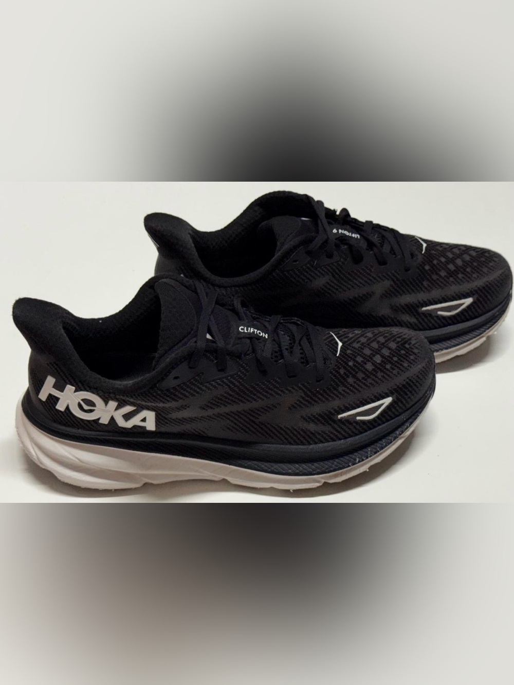 Hoka One One Clifton 9 Black White Running Sneakers Shoes-Women’s 7D WIDE